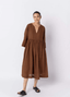 World of Crow Gathered Midi Dress Cocoa Brown